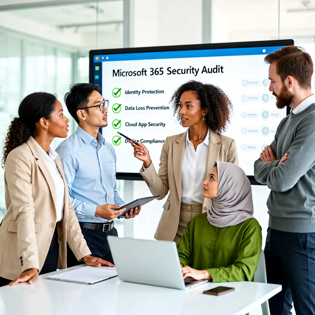 Microsoft 365 Security Audit checklist on a screen